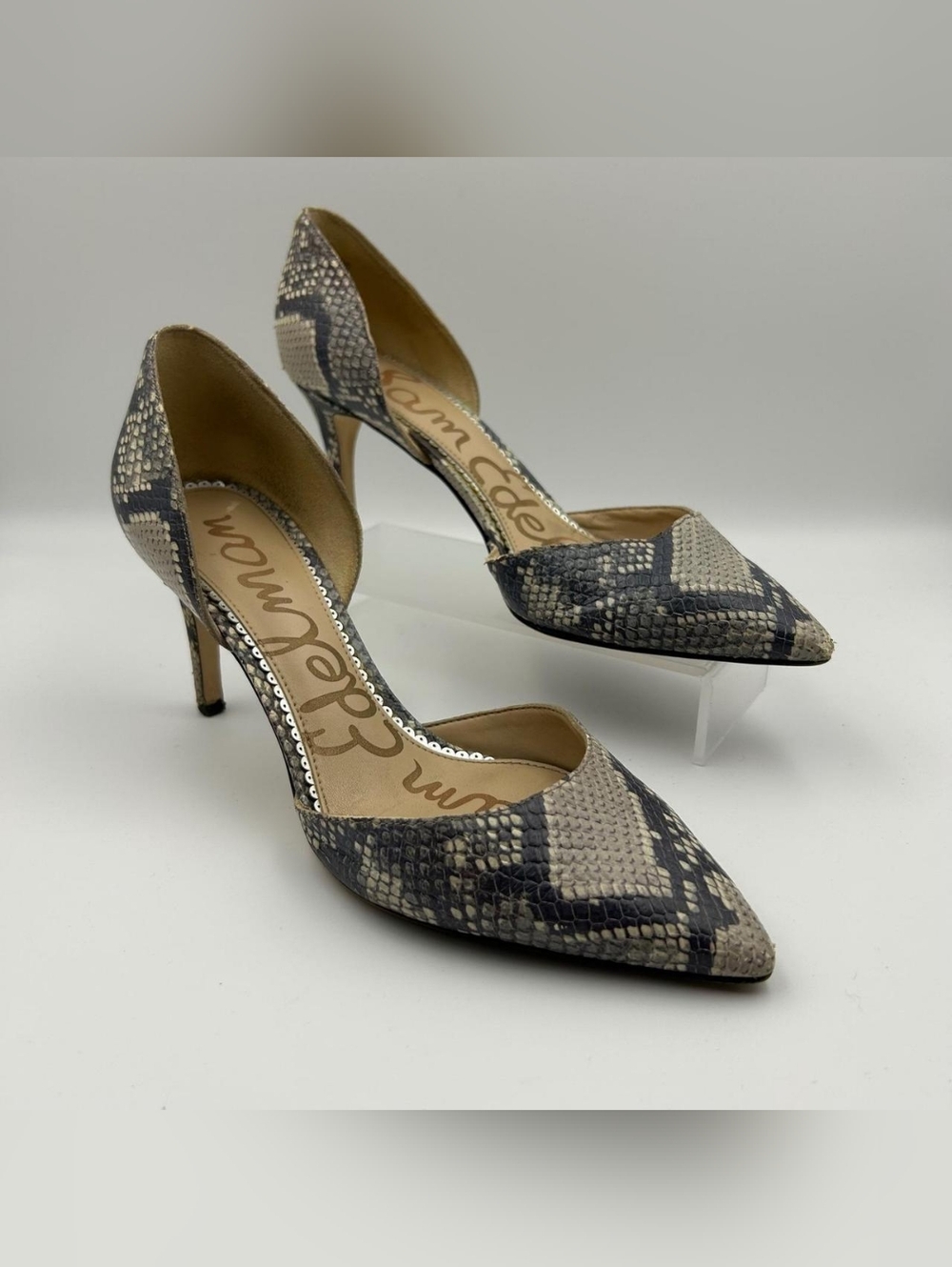 Sam Edelman Telsa Snakeskin Embossed Leather d'Orsay Pumps Gray Black 9M